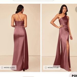 Azazie One Shoulder Satin Dress in Amethyst